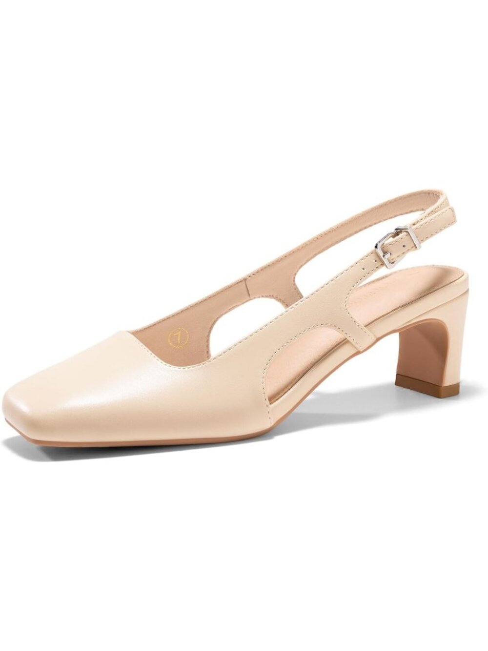 Women's Nude Pu Closed Square Toe Slingback Chunky Low Heels Party Pumps Shoes
